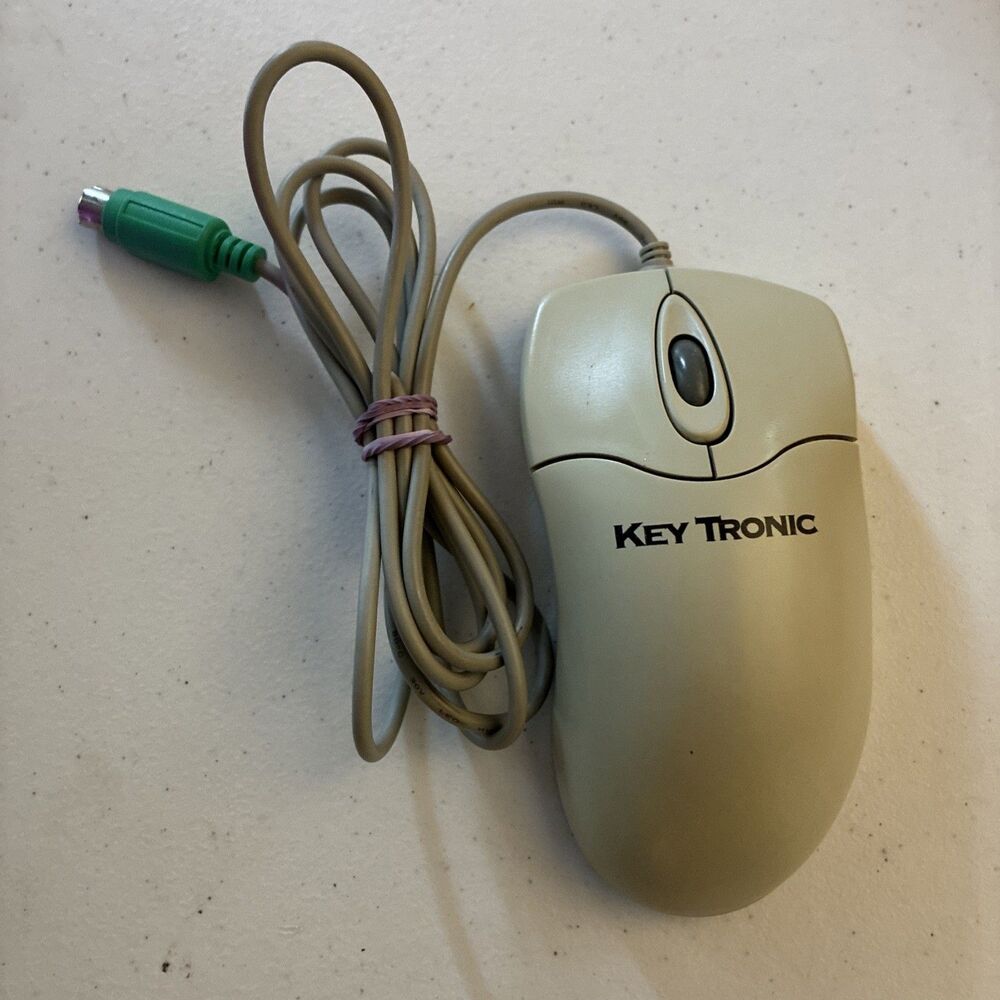 Vintage Key Tronic P801 PS2 3 Button Ball Mouse Scroll Wheel Wired